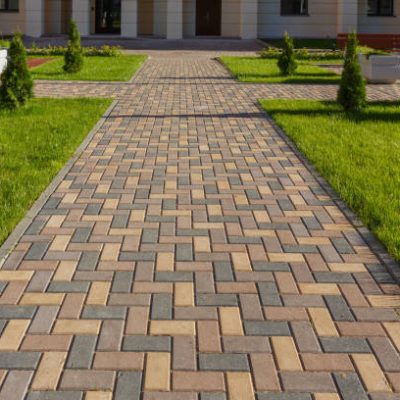 Colorful cobblestone road pavement